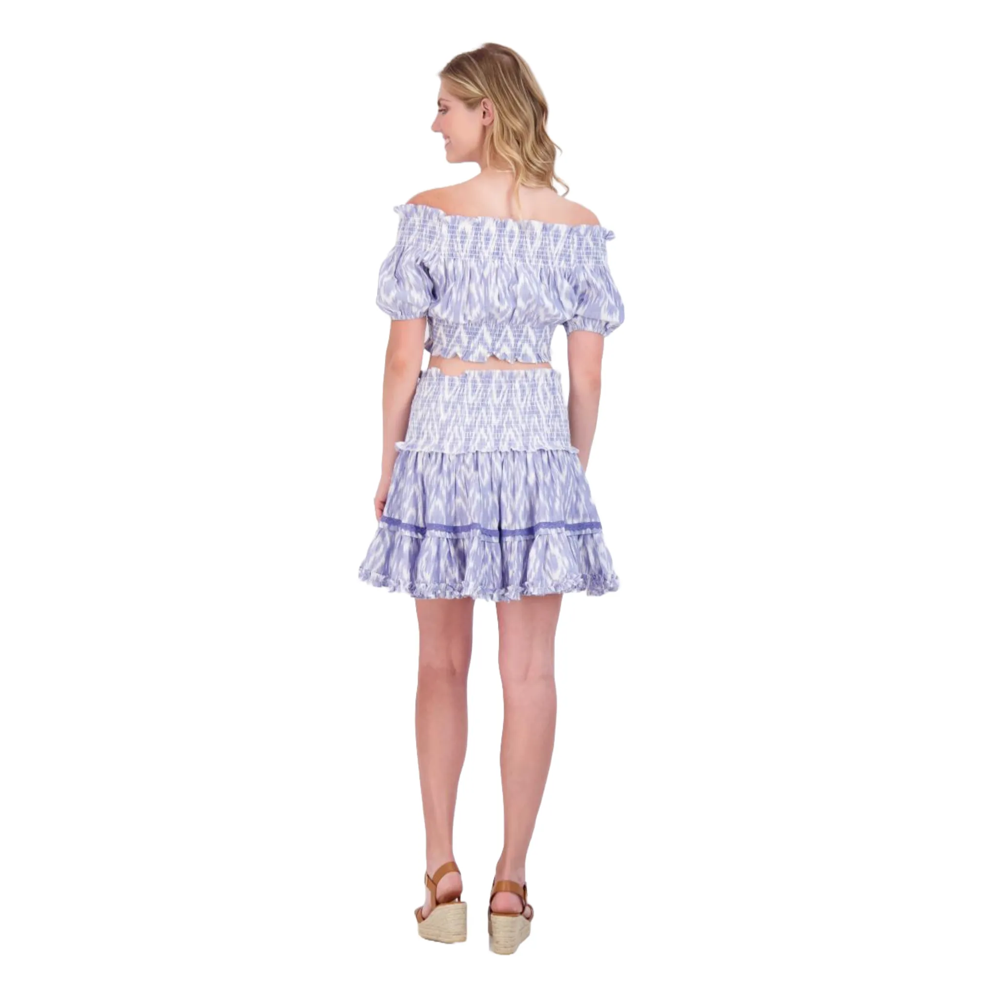 Amelie Women's Crop Top And Skirt Set in Blue Ikat