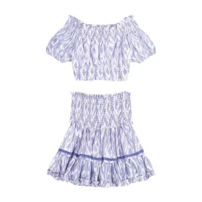 Amelie Women's Crop Top And Skirt Set in Blue Ikat