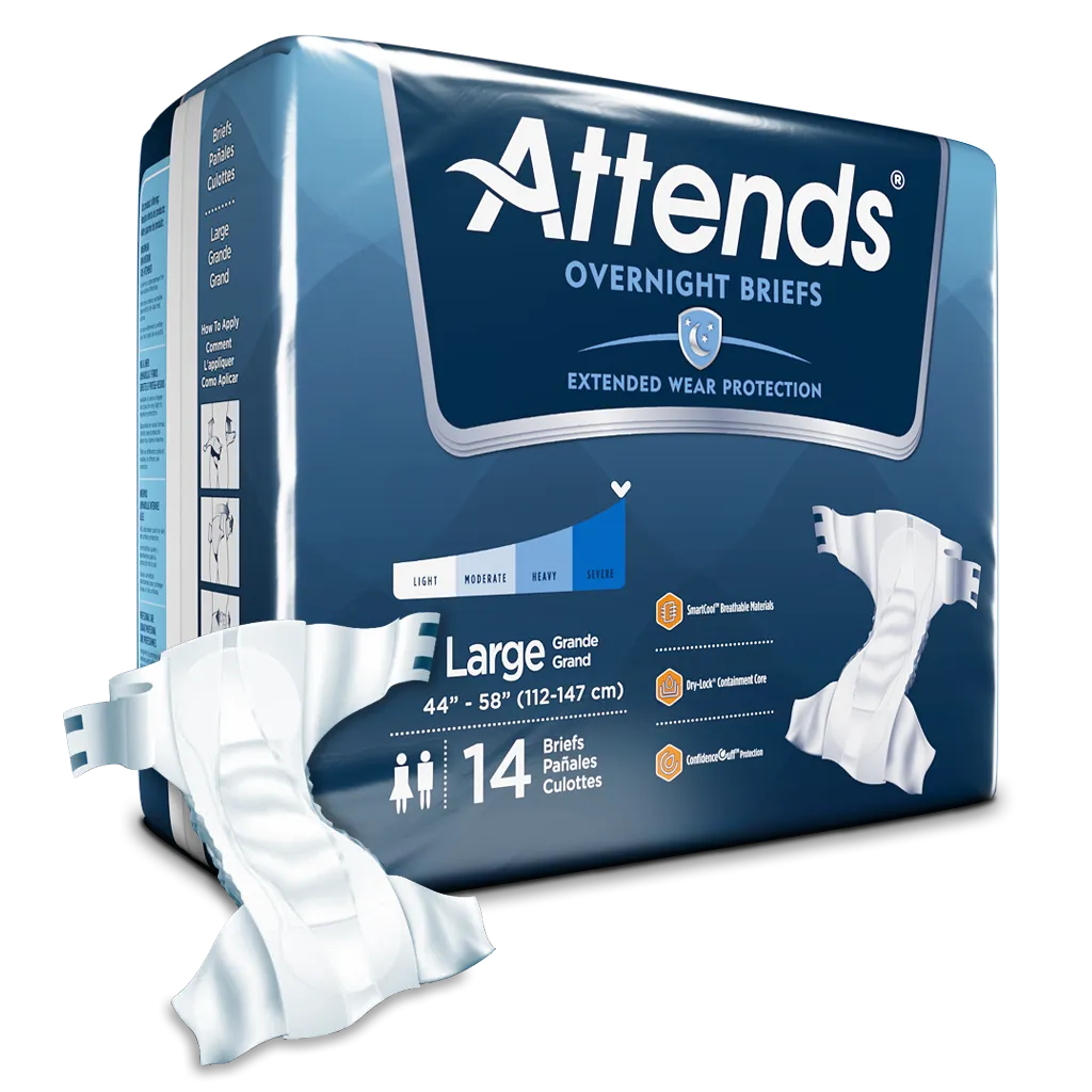 Attends Incontinence Briefs Adult Diapers Extended Wear for Overnight