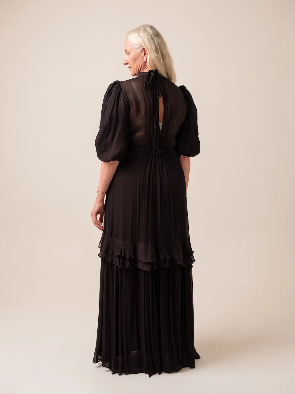 ByTimo Chiffon Tieback Gown in Black