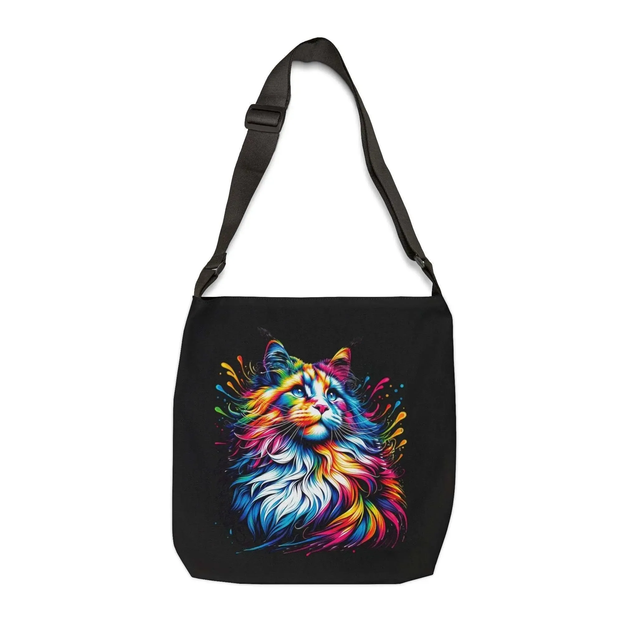 Cat Lover Rainbow Drops Adjustable Tote Bag