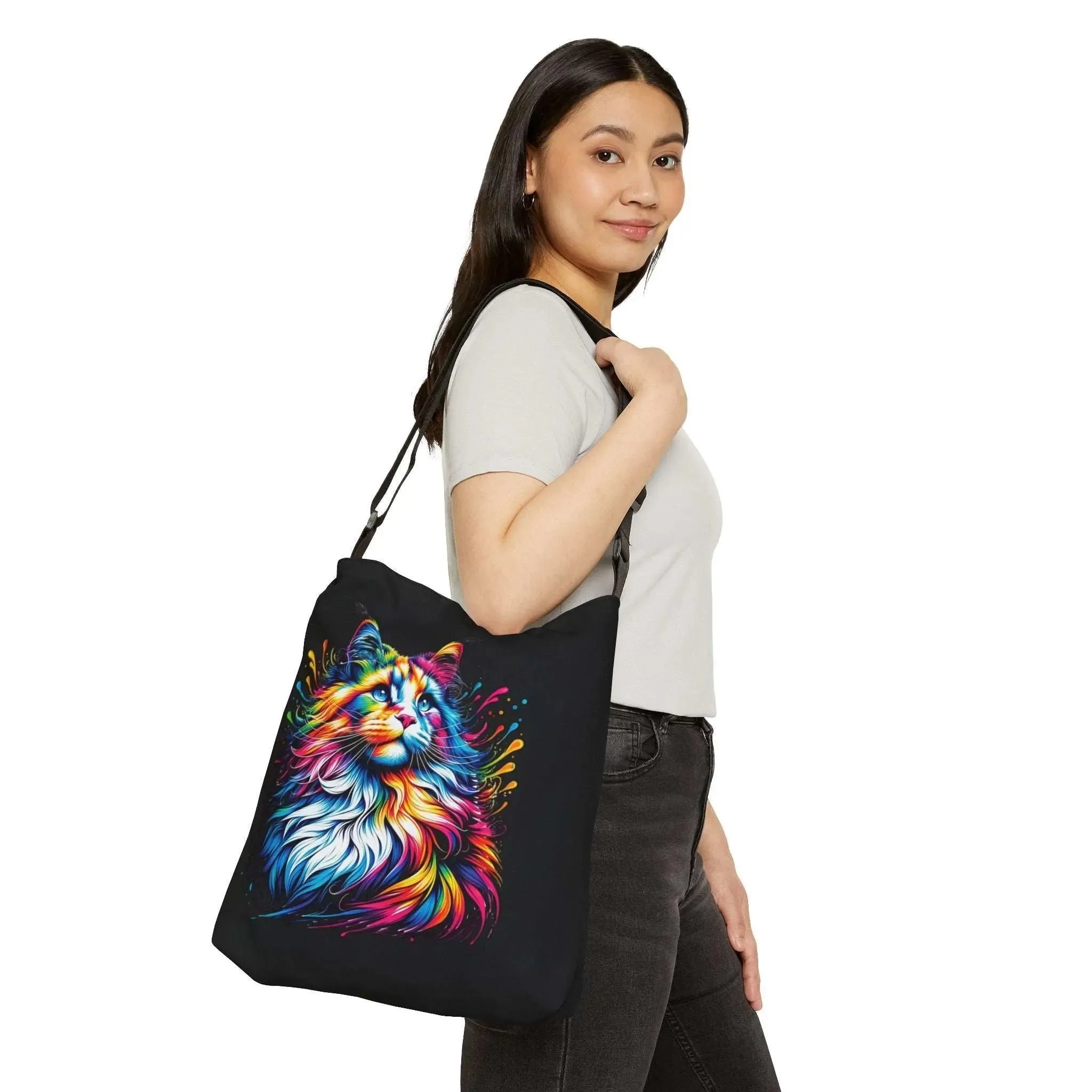 Cat Lover Rainbow Drops Adjustable Tote Bag