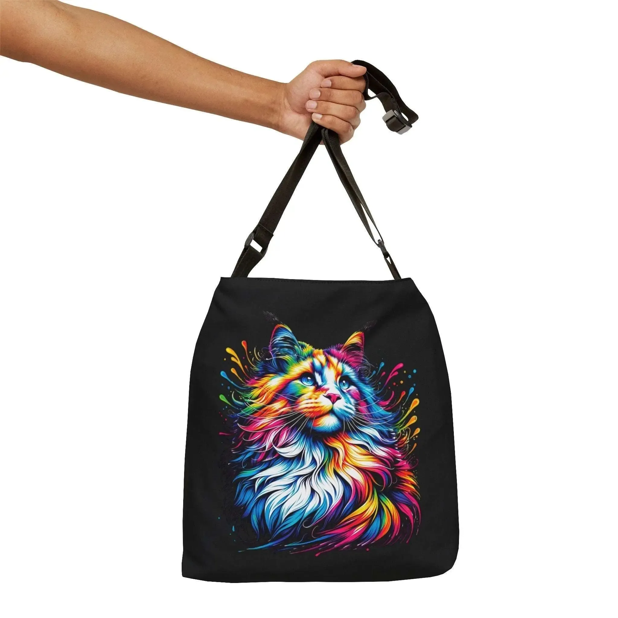 Cat Lover Rainbow Drops Adjustable Tote Bag