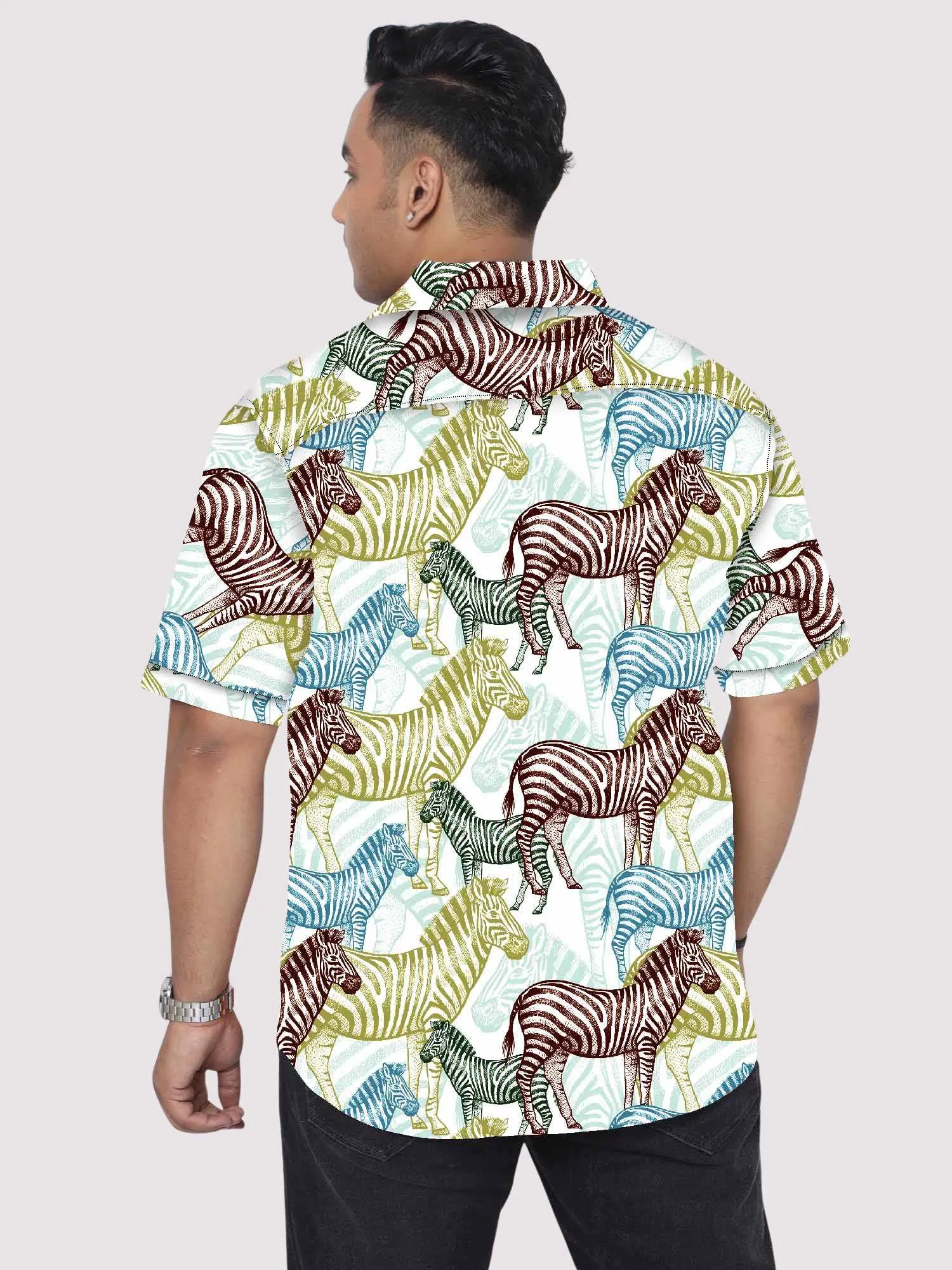 Colored Zebra Digital Printed Half Sleeve Shirt Men's Plus Size