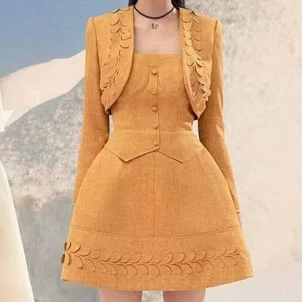 Darolyn Long-Sleeve Square Neck Dress with Long Sleeve Blazer