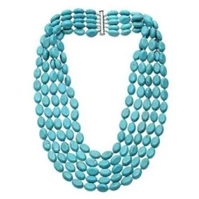 Five-Strand Turquoise Gemstone Beaded Necklace Chunky Statement Necklace for Women