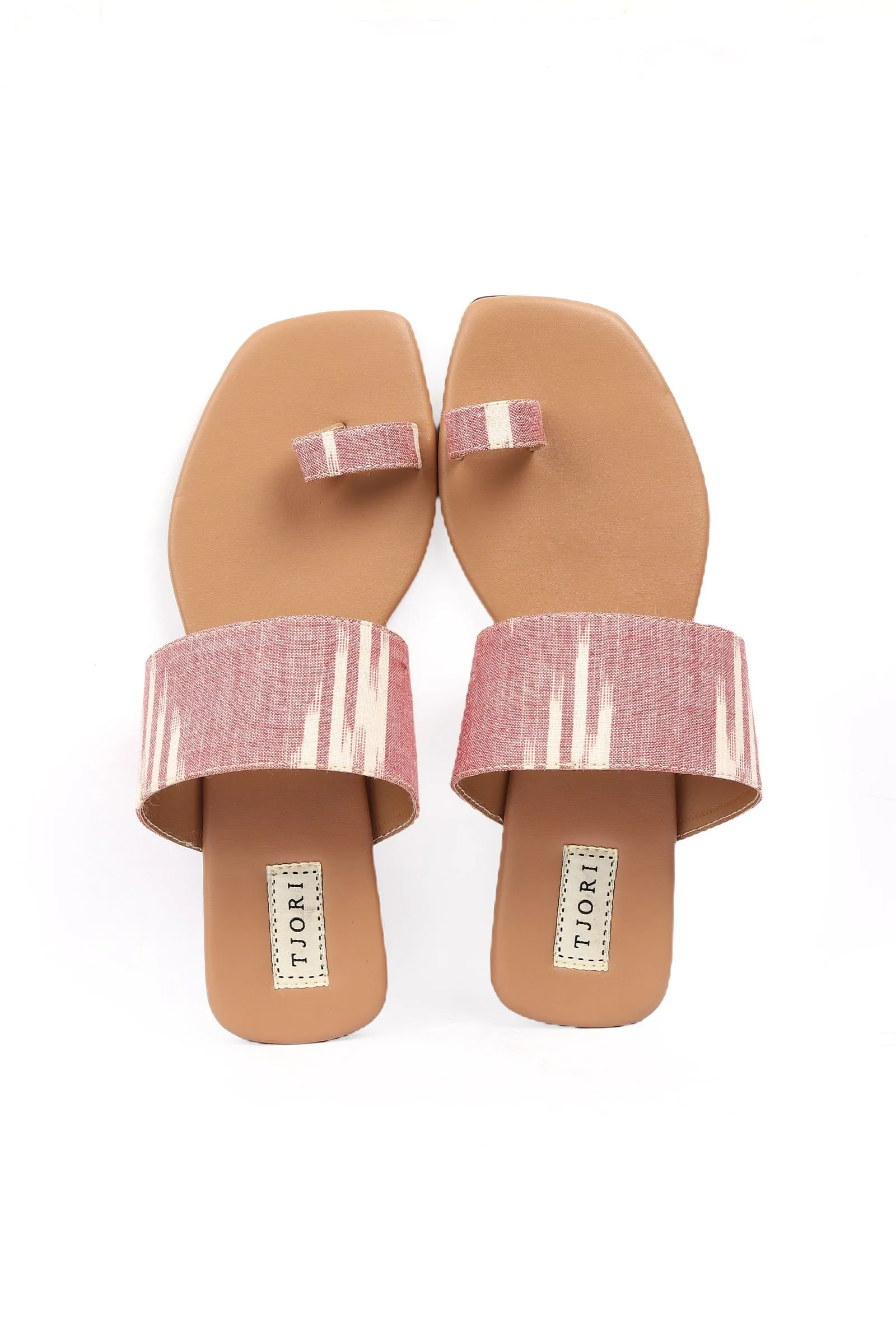 Flamingo Pink & Tortilla Brown Ikat One Toe Cruelty Free Leather Flats