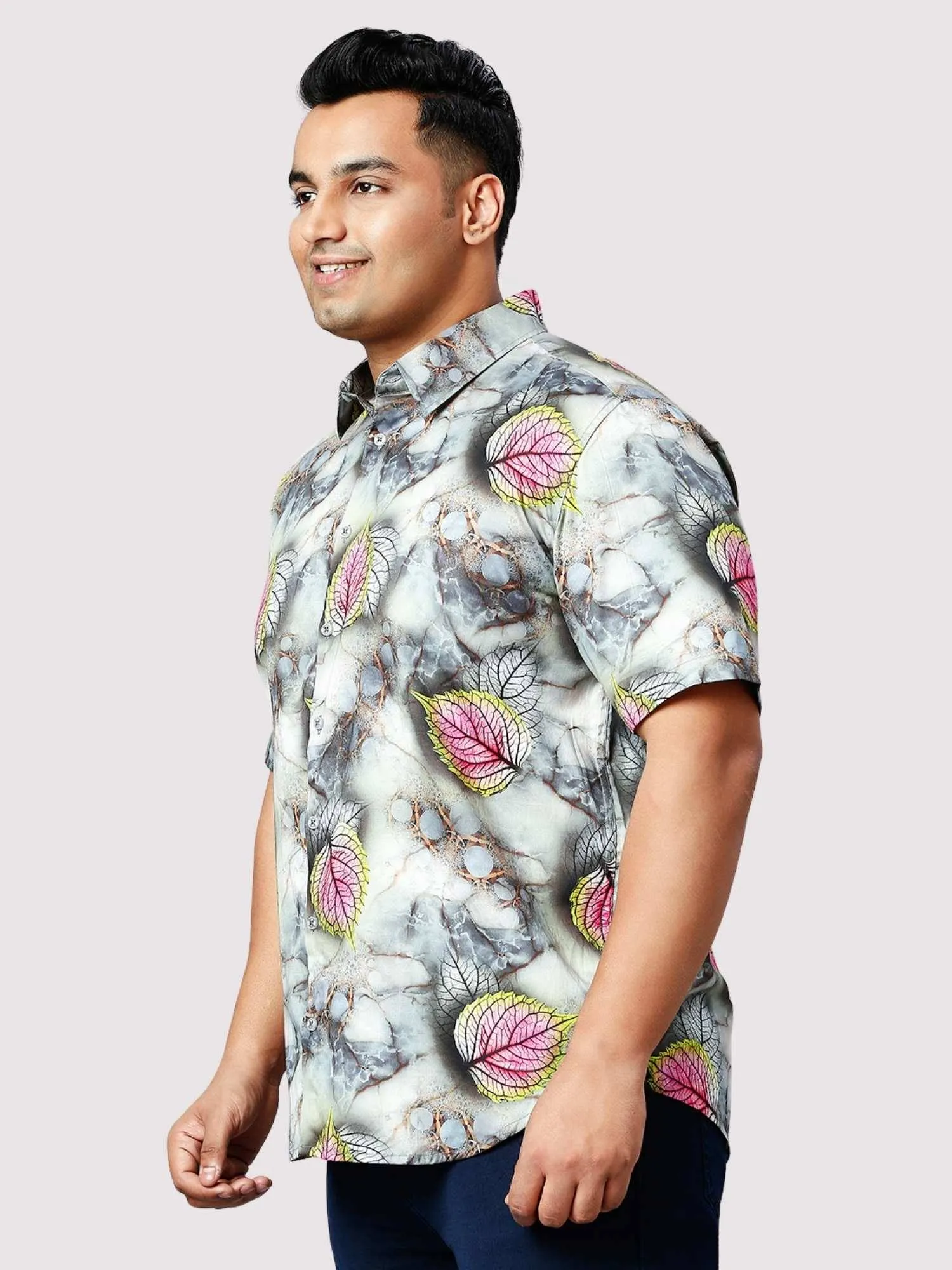 Foggy Leaves Digital Printed Half Sleeve Shirt Men's Plus Size