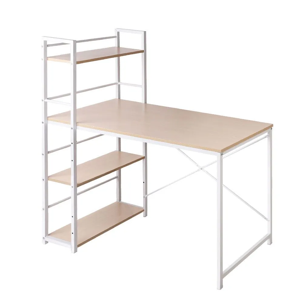 Henderson 1200mm Metal Desk with Shelves - White with Oak Top