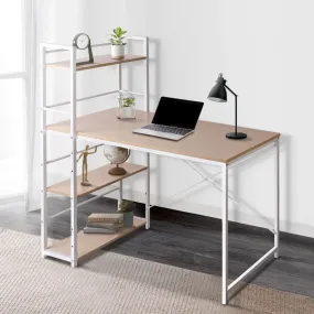 Henderson 1200mm Metal Desk with Shelves - White with Oak Top