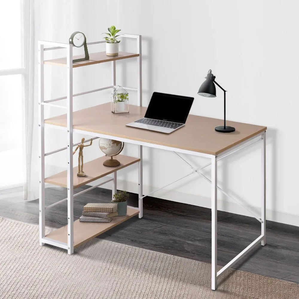 Henderson 1200mm Metal Desk with Shelves - White with Oak Top