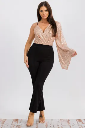 HH742X-S Jumpsuit with a Sequin, V-neck Wrap-style Bodice Plus Size