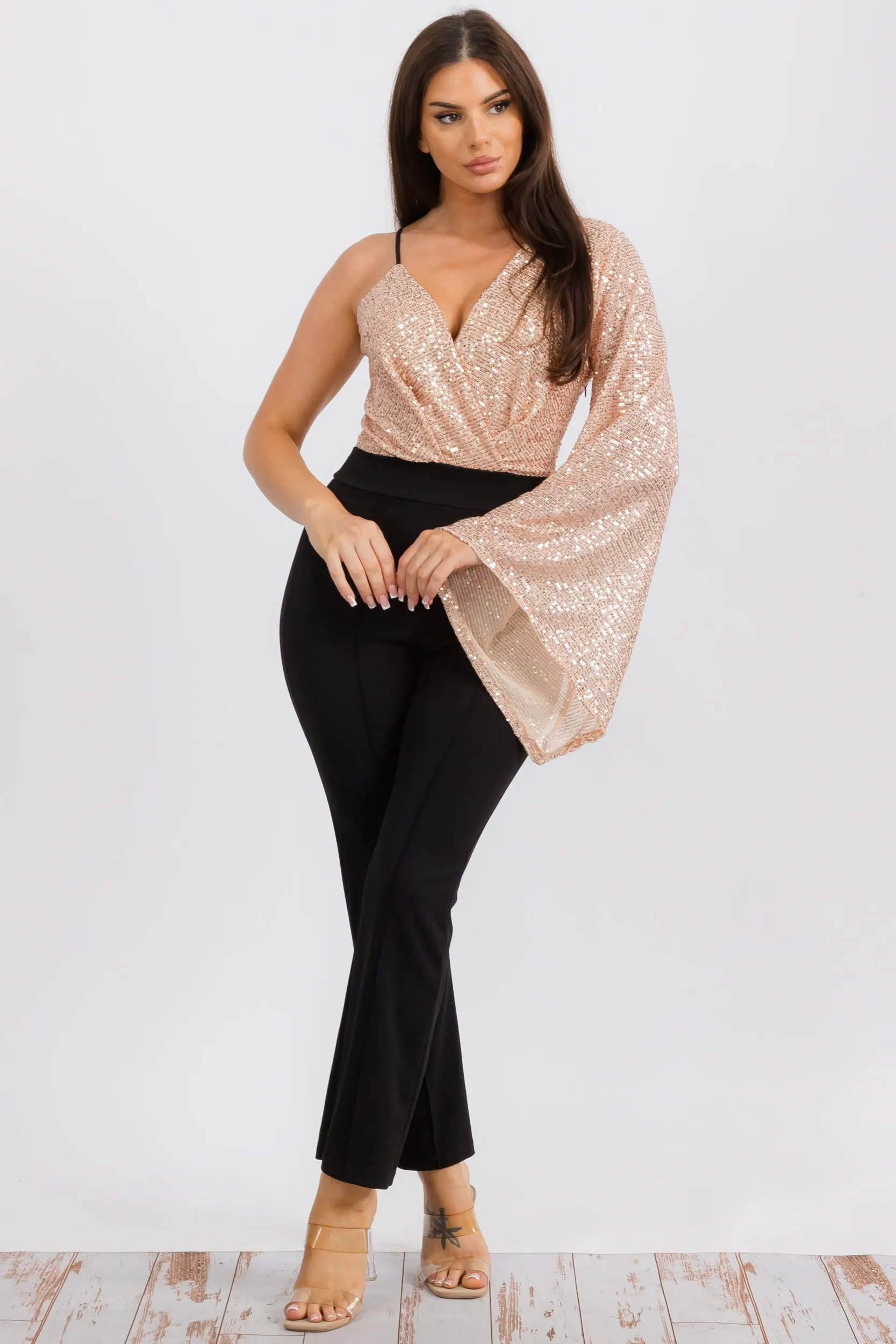 HH742X-S Jumpsuit with a Sequin, V-neck Wrap-style Bodice Plus Size