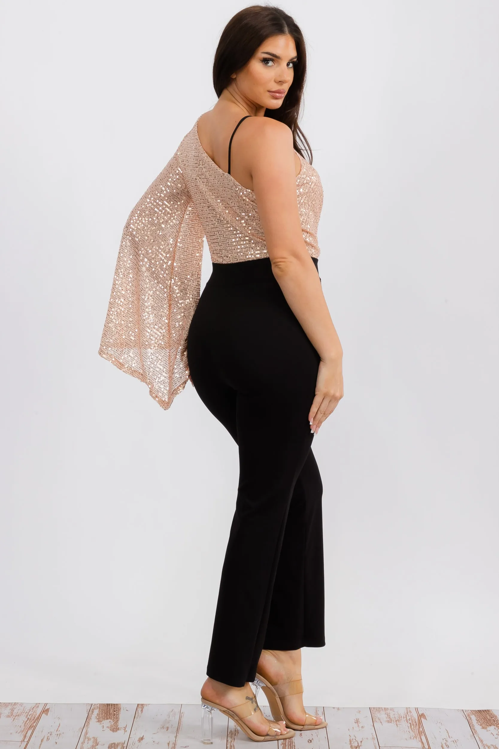 HH742X-S Jumpsuit with a Sequin, V-neck Wrap-style Bodice Plus Size