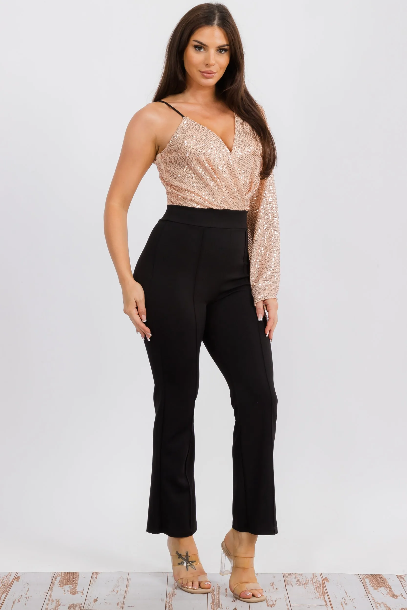 HH742X-S Jumpsuit with a Sequin, V-neck Wrap-style Bodice Plus Size