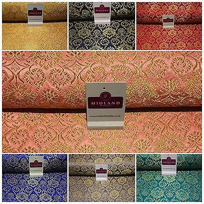 Indian Banarsi Gold Floral Faux Silk Brocade Fabric 44 " M711 Mtex