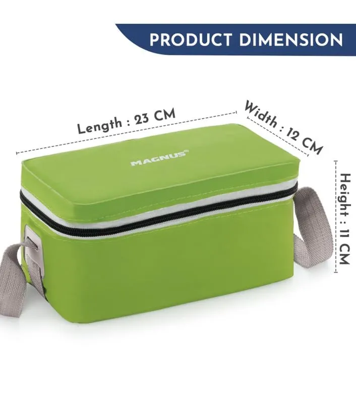 Magnus Fancy 3 Steel Lunch Box Set with Leak-Proof Containers, 3 Compartments, Washable Cover, Stylish Carry Bag - Lunch Box for Kids, Lunch Boxes for Office Men and Women, Safe Design (Green)