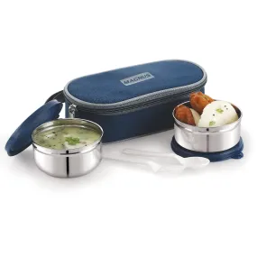 Magnus Feast 2 Stainless Steel Lunch Box Set - 700ml with 2 Leakproof Containers & BPA-Free Design, Soft Silicone Lids - Blue Lunch Box for Kids, Ideal Lunch Boxes for Office Men & Women