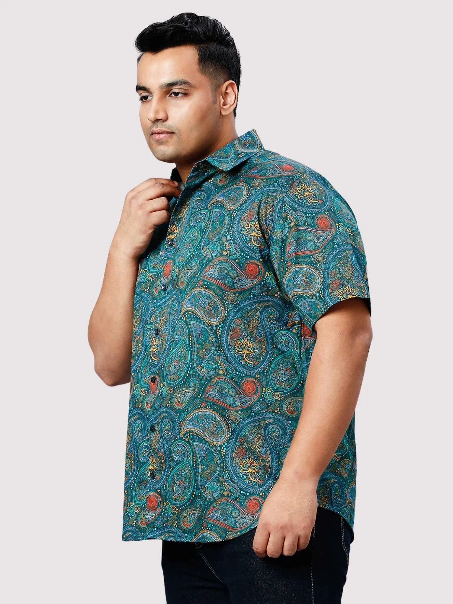 Marble Blue Digital Printed Half Sleeve Shirt Men's Plus Size