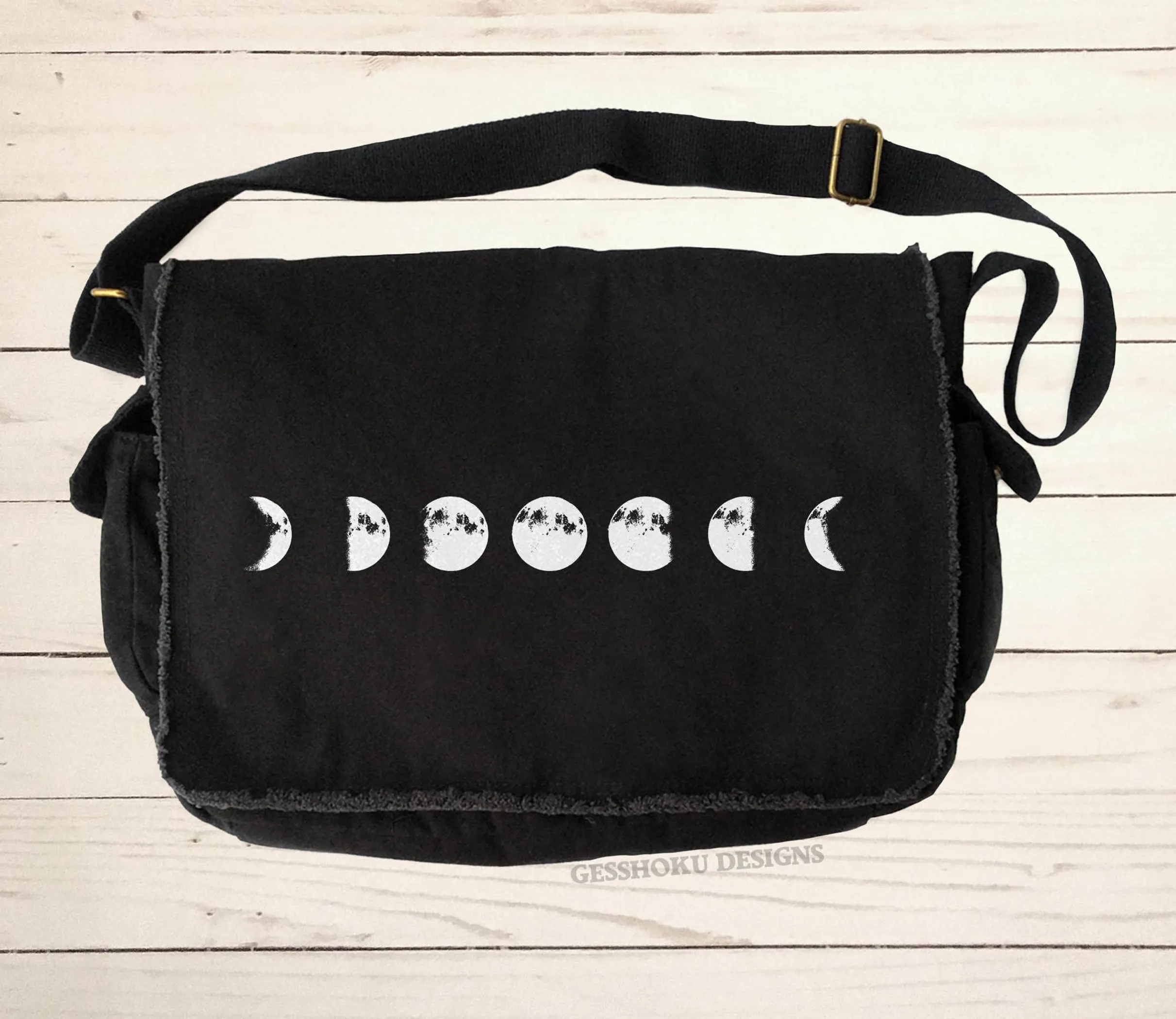 Moon Phases Canvas Messenger Bag - Boho, Festival, Celestial