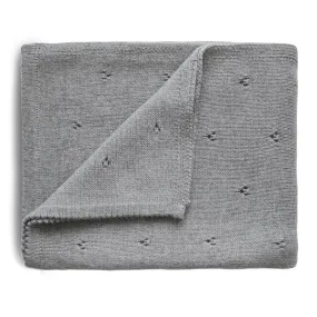 Mushie Knitted Pointelle Baby Blanket- Grey Melange