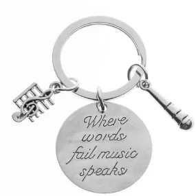 Music Keychain Gift, Treble Clef Jewelry - Singer Microphone Keychain