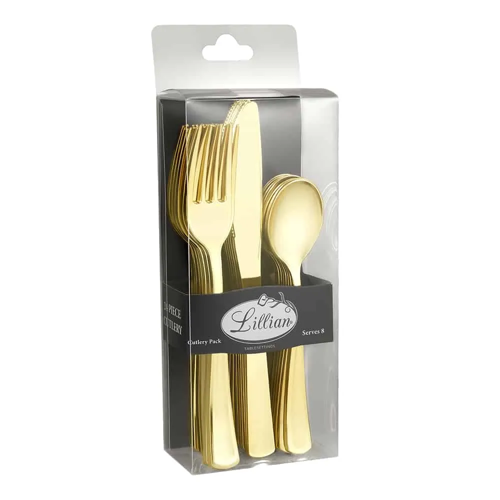 Polished Metallic Premium Plastic Cutlery Combo