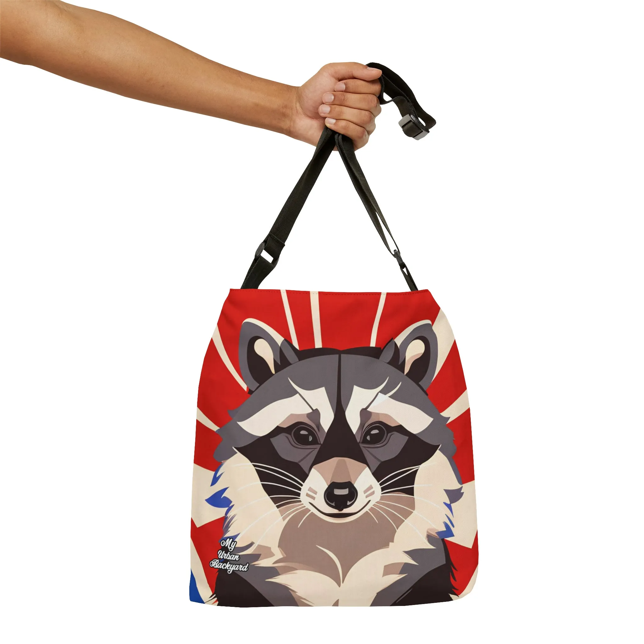 Raccoon on Art Deco Rays, Tote Bag with Adjustable Strap - Trendy and Versatile