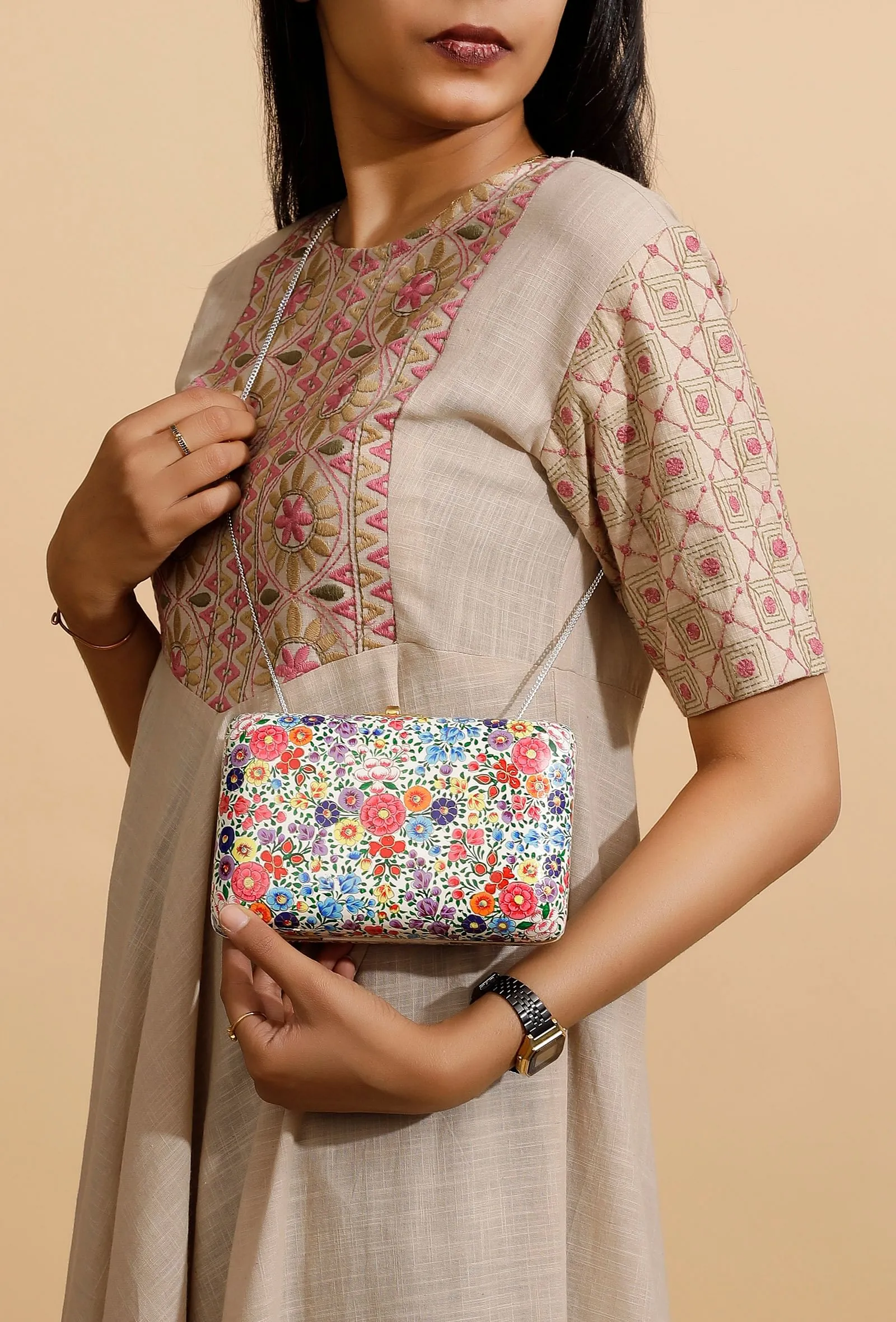 Rahiyad Floral Kashmiri Mache Clutch