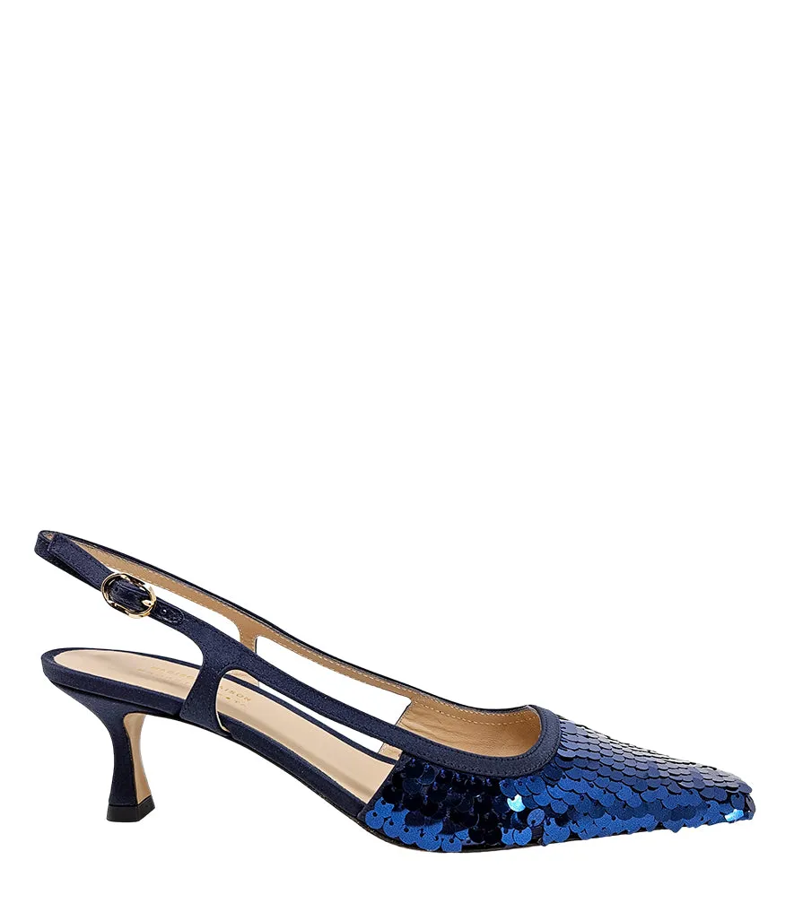 Roberto Festa Navy Sequence Snip Toe Slingback Heel