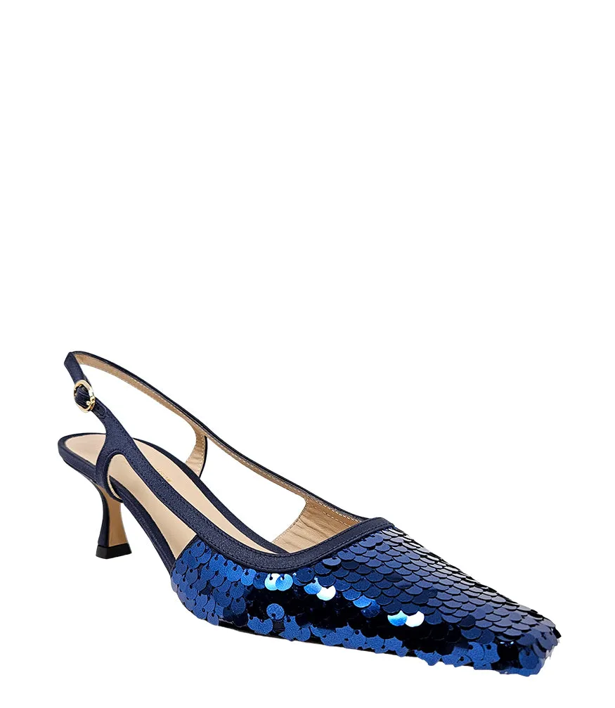 Roberto Festa Navy Sequence Snip Toe Slingback Heel