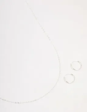 Sterling Silver Chain Necklace & Hoop Earrings Set