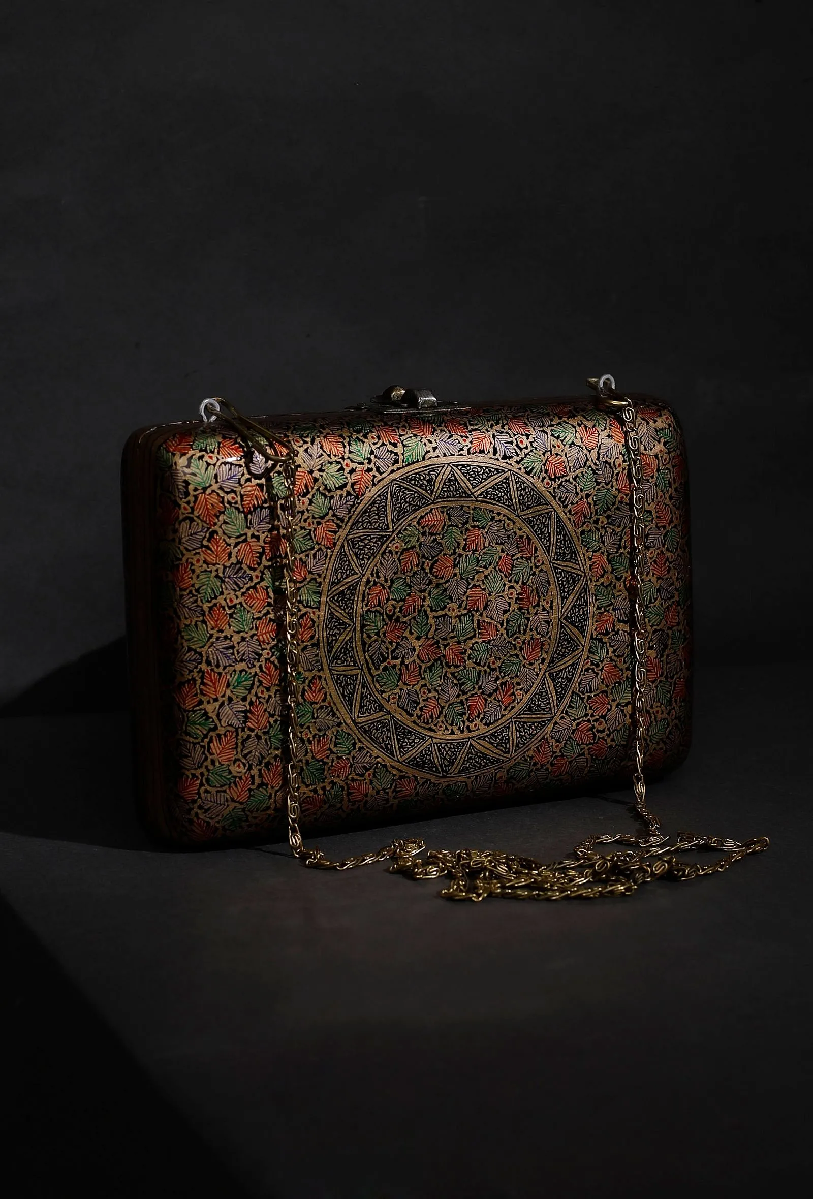 Suhani Gold Floral Kashmiri Mache Clutch