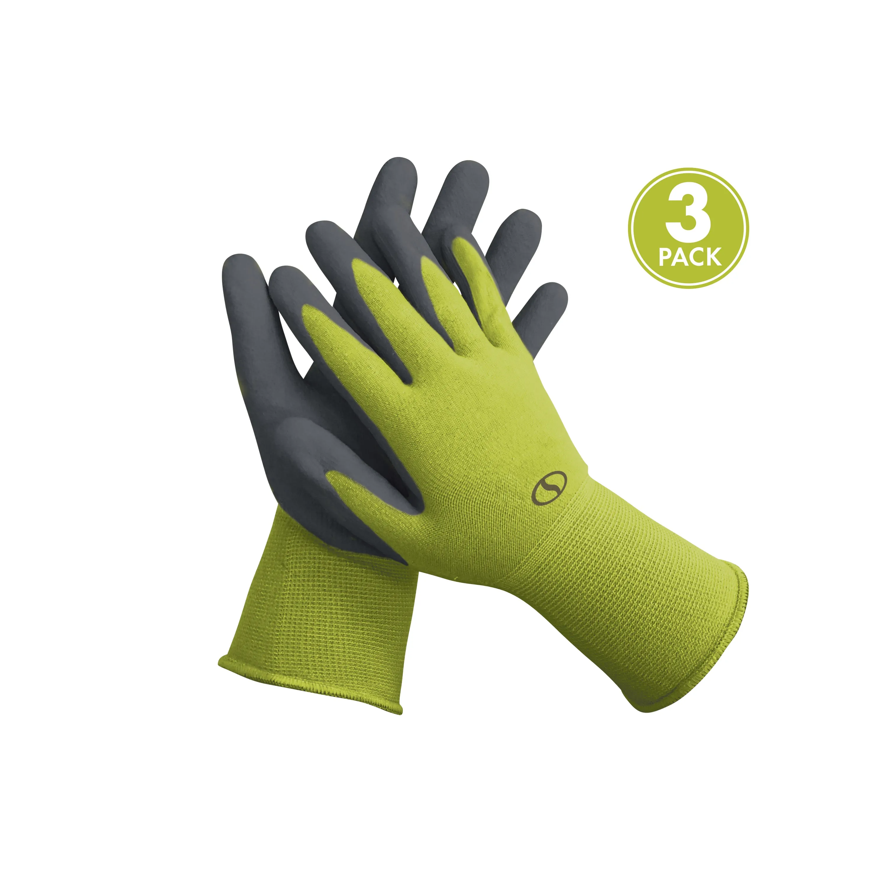 Sun Joe GGNP-S3 Nitrile-Palm Reusable/Washable Gloves for Gardening, DIY Work, Cleaning, and More | Tactile | One Size Fits Most | 3-Pack (Green)