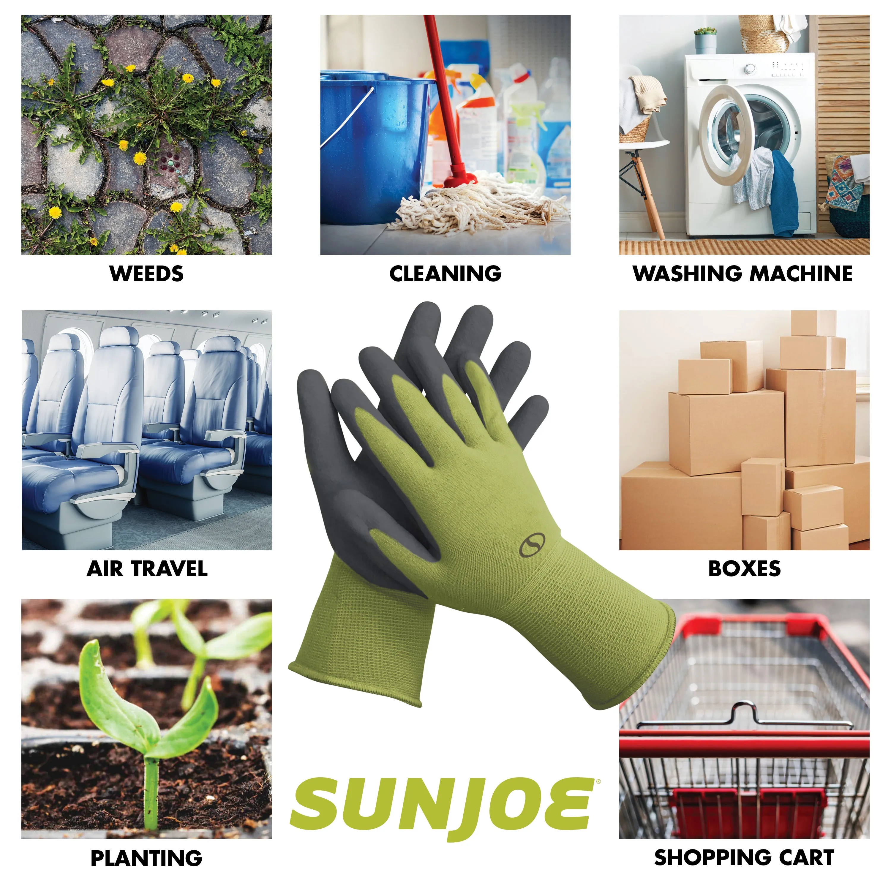 Sun Joe GGNP-S3 Nitrile-Palm Reusable/Washable Gloves for Gardening, DIY Work, Cleaning, and More | Tactile | One Size Fits Most | 3-Pack (Green)