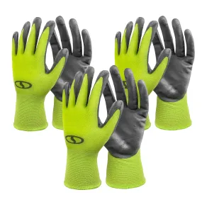 Sun Joe GGNP-S3 Nitrile-Palm Reusable/Washable Gloves for Gardening, DIY Work, Cleaning, and More | Tactile | One Size Fits Most | 3-Pack (Green)