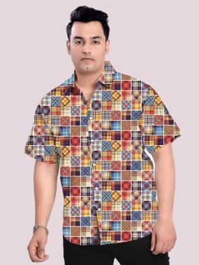 Tartan Besar Pola Digital Printed Plus Size Half Shirt