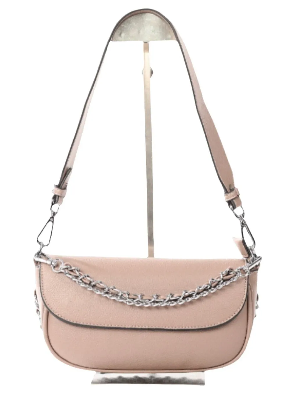 TAUPE FRONT FLAP ADJUSTABLE CHAIN STRAP HANDBAG