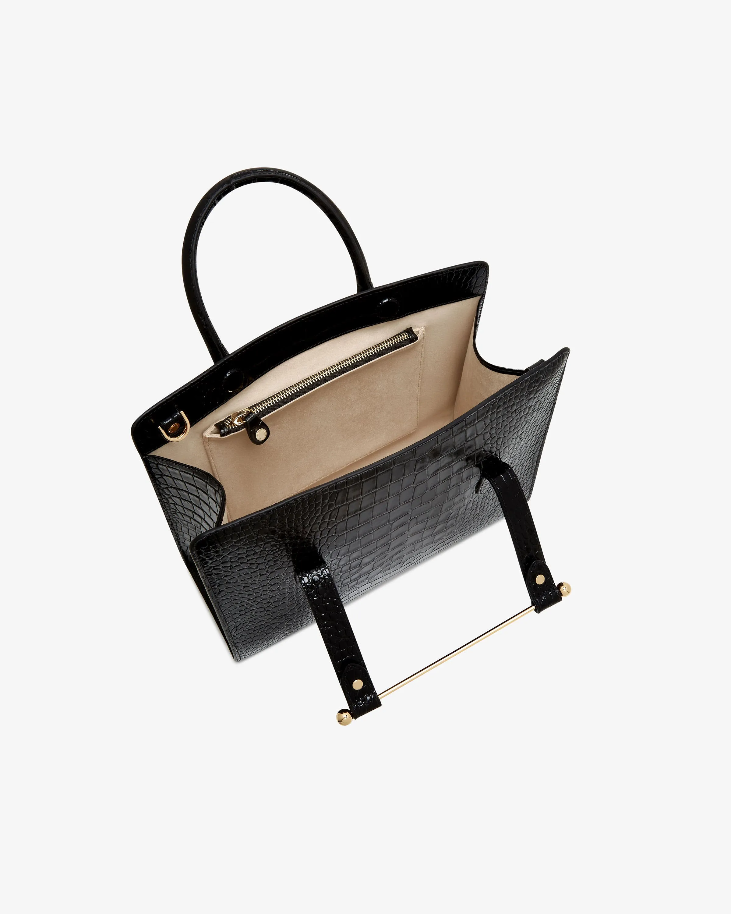 The Strathberry Midi Tote - Croc-Embossed Leather Black