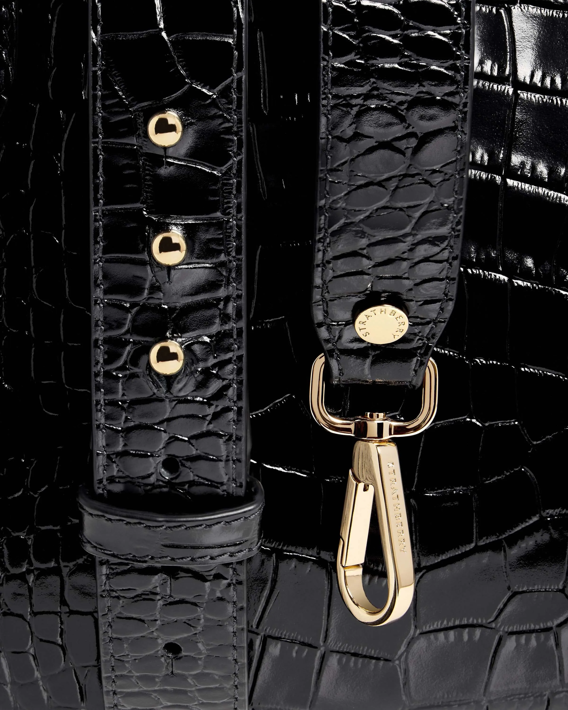 The Strathberry Midi Tote - Croc-Embossed Leather Black