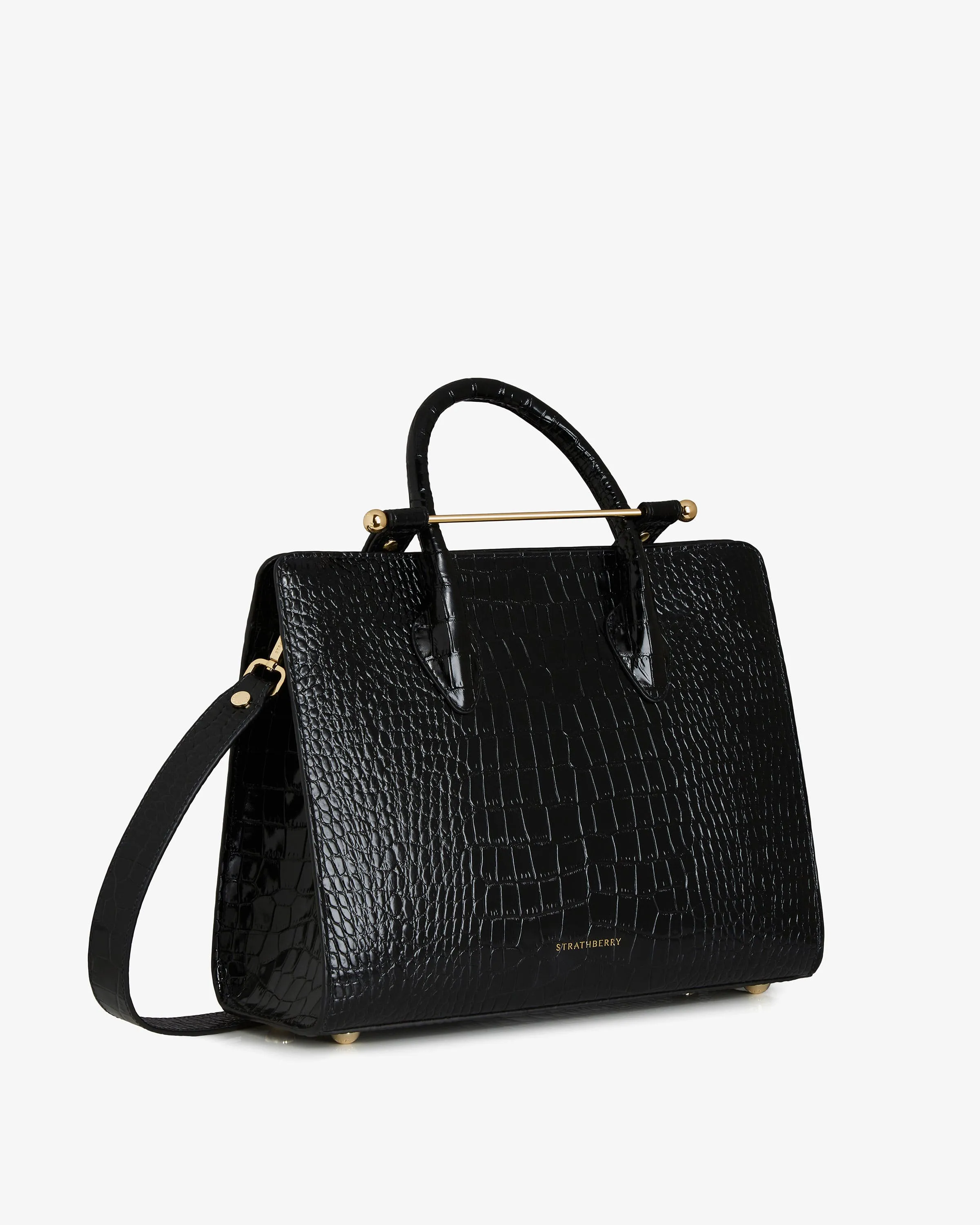 The Strathberry Midi Tote - Croc-Embossed Leather Black