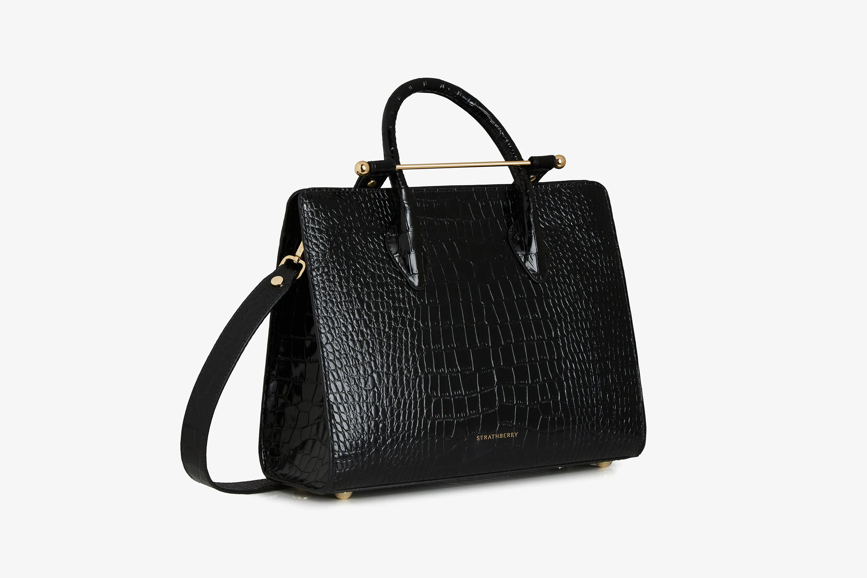 The Strathberry Midi Tote - Croc-Embossed Leather Black