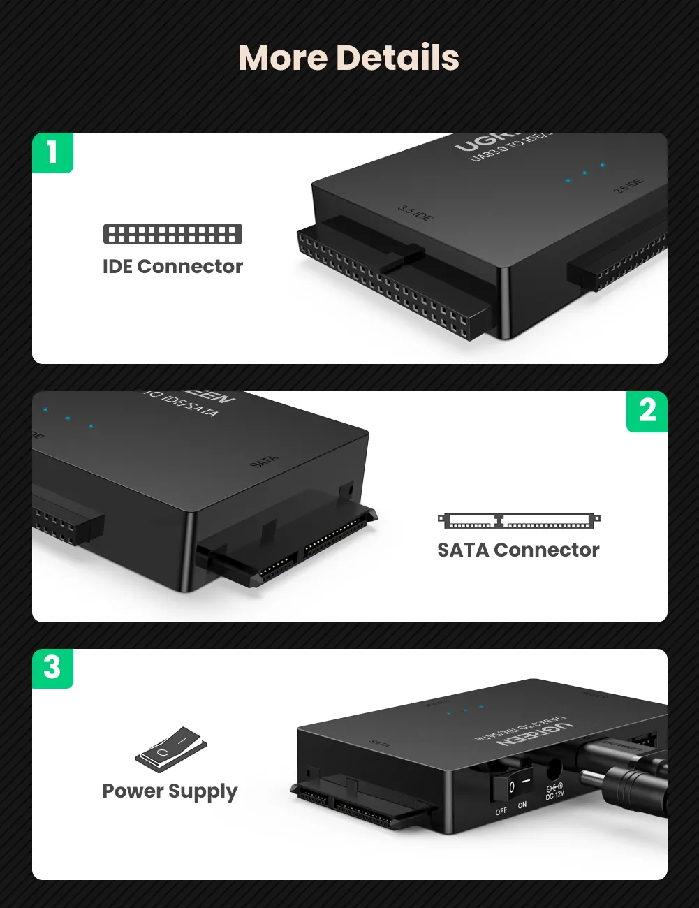 Ugreen 6-in-1 USB 3.0 to SATA or IDE Adapter