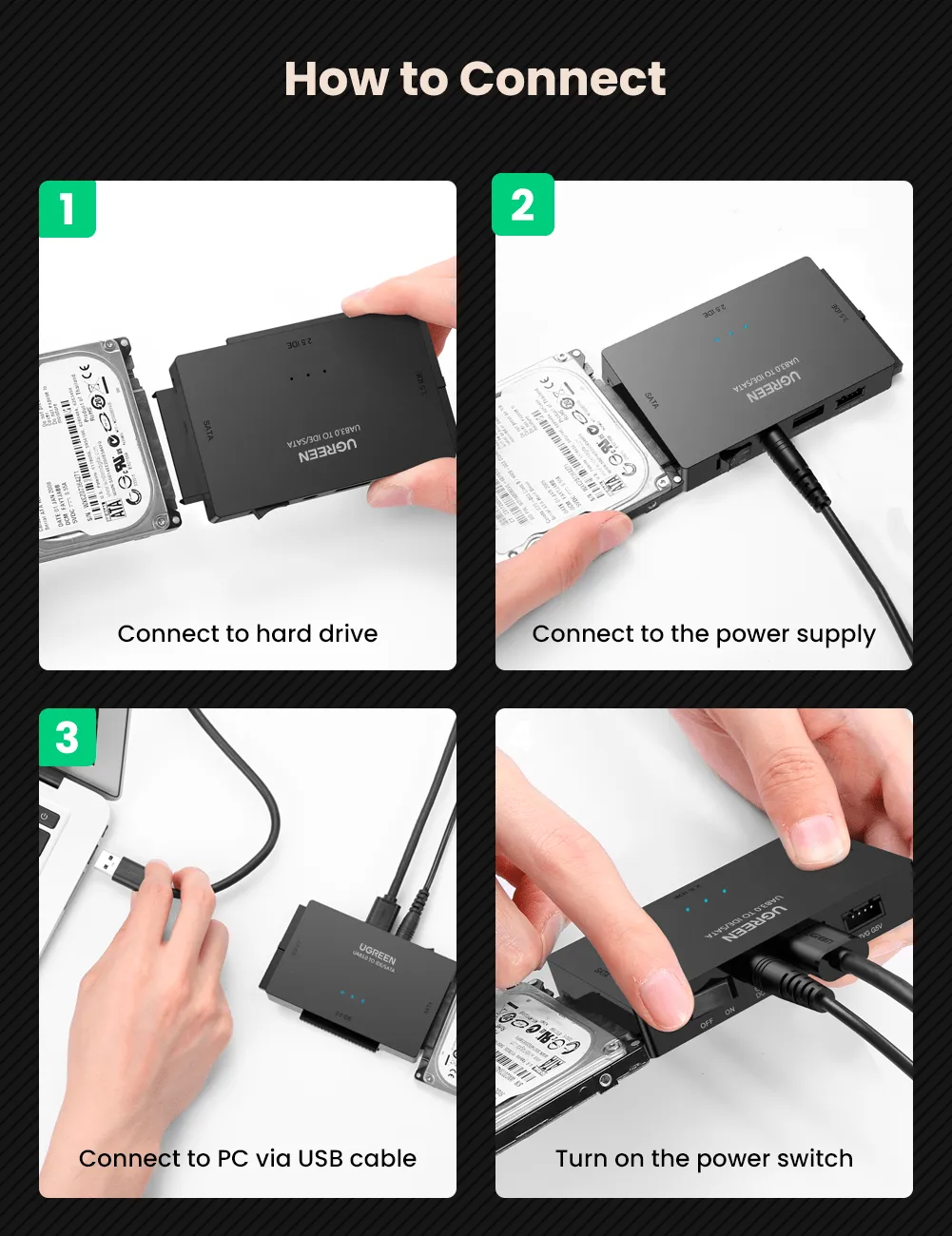 Ugreen 6-in-1 USB 3.0 to SATA or IDE Adapter