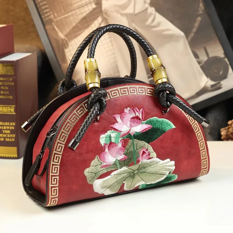 Vintage Flower Embroidery Shoulder Handbag