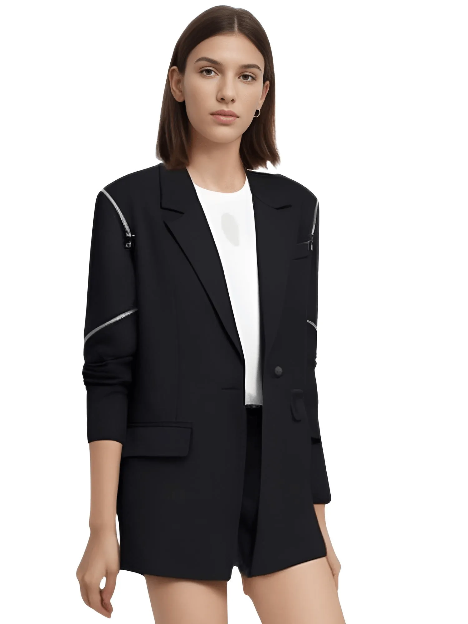 Women's Black Zipper Blazer